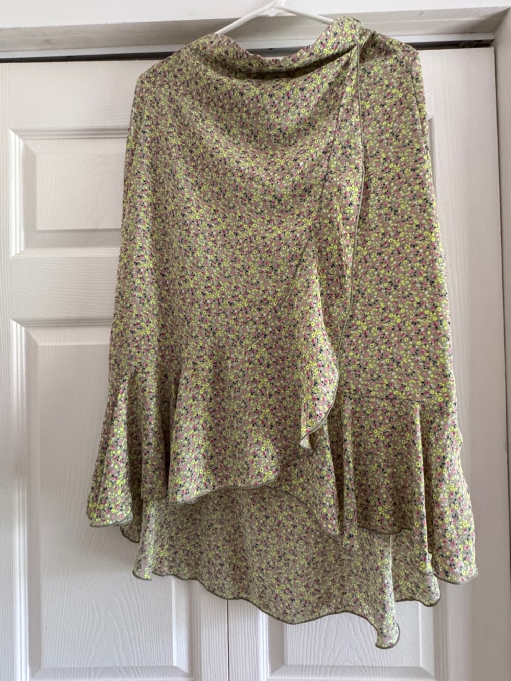 LaLaLand Floral Ruffle Wrap Skirt - Green/Pink, XS